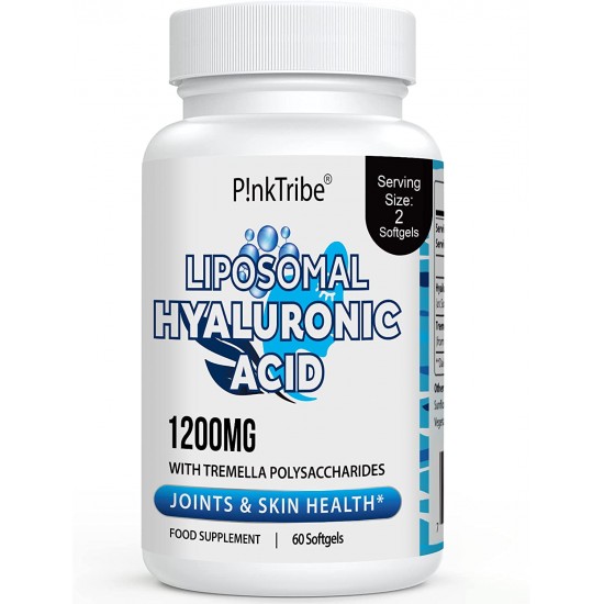 P!nkTribe Liposomal Hyaluronic Acid Supplements - 1200mg Per Serving, High-Potency Hyaluronic Acid Capsules, Supports Skin & Joints, 60 Softgels